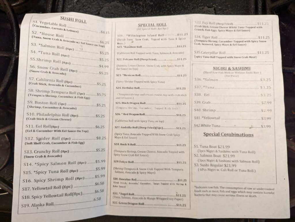 Kobe Sushi & Hibachi Wilmington island Menu 1