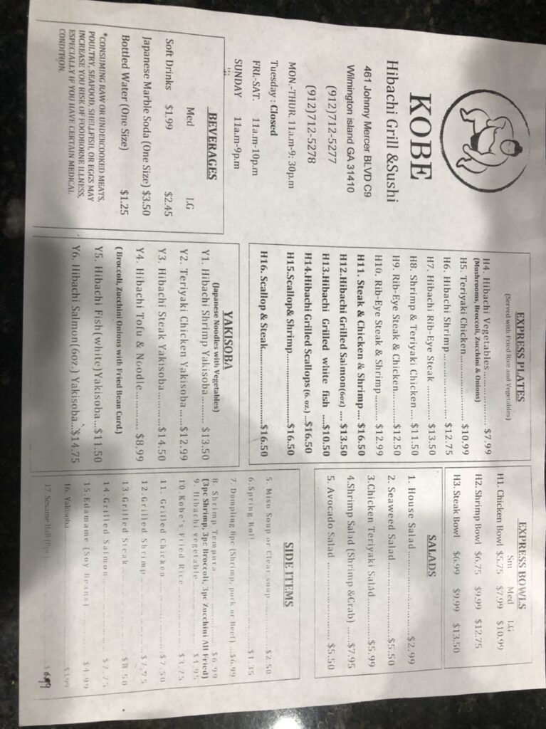 Kobe Sushi & Hibachi Wilmington island Menu 3