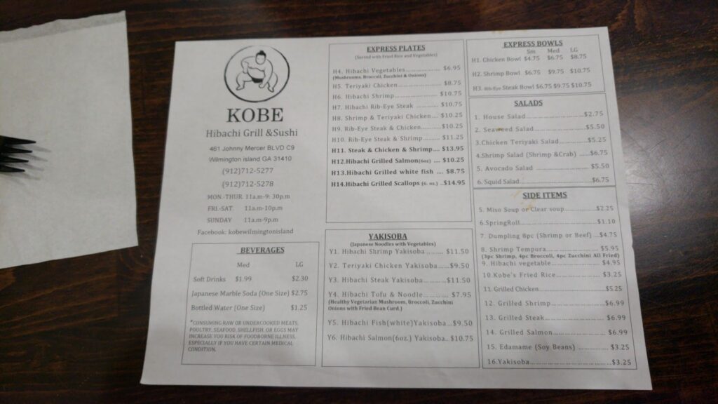 Kobe Sushi & Hibachi Wilmington island Menu 4